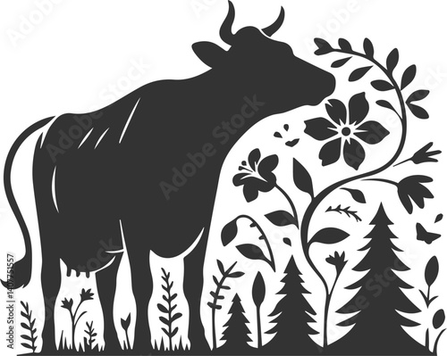Cow with tree silhouette