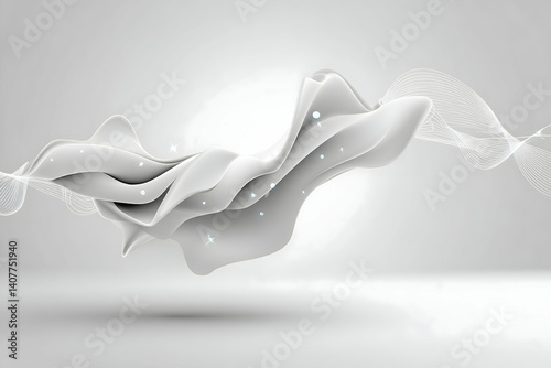 Abstract flowing fabric, grayscale, elegant, ethereal, light