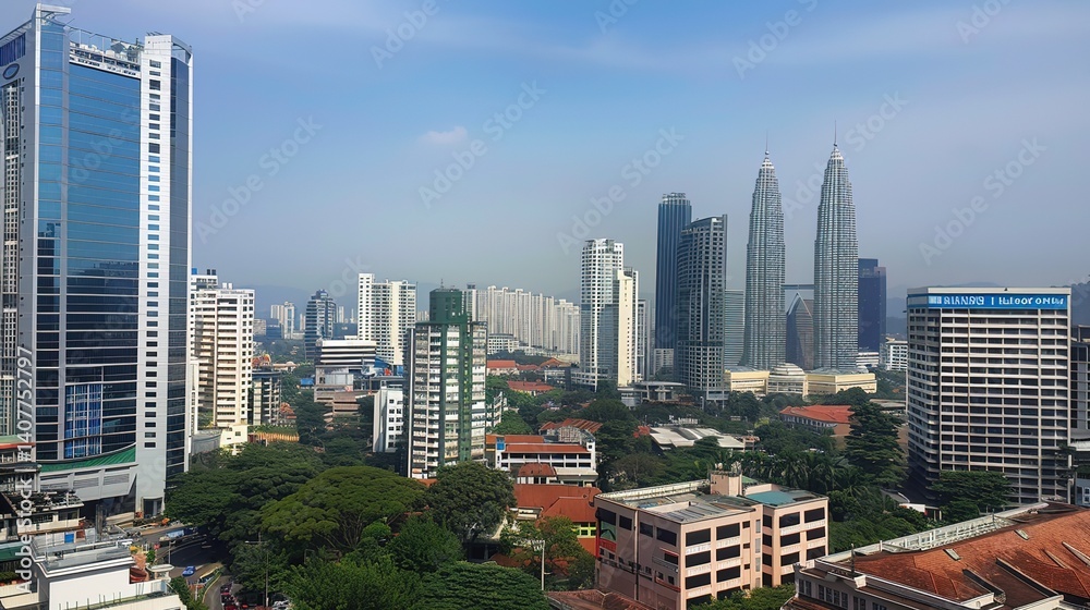 Fototapeta premium Kuala Lumpur Twin Towers: Iconic Skyscrapers of Malaysia's Metropolis