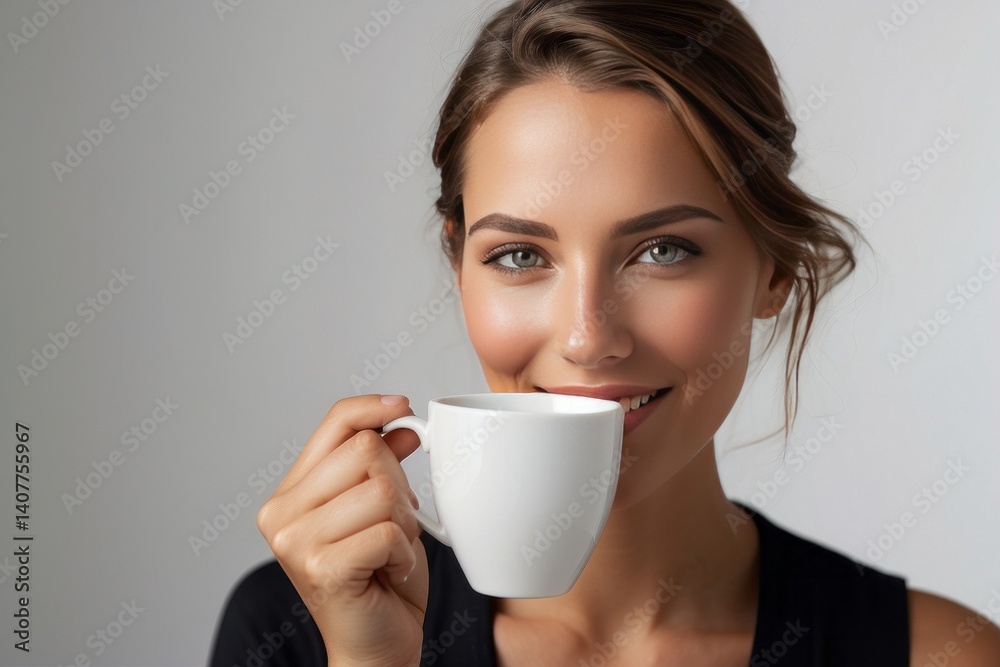 .photo portrait young woman holding white cup .photo portrait young woman holding white cup