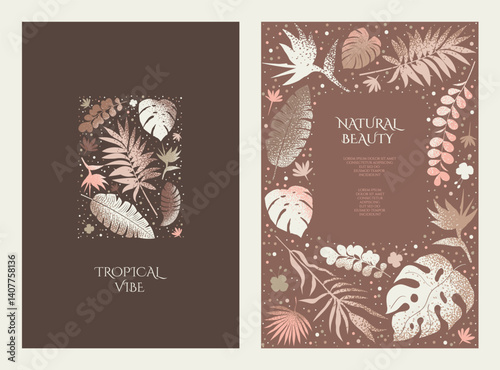 A set of templates with a delicate, pastel tropical pattern for covers, posters, leaflets. Great for sales, advertising, invitations.
