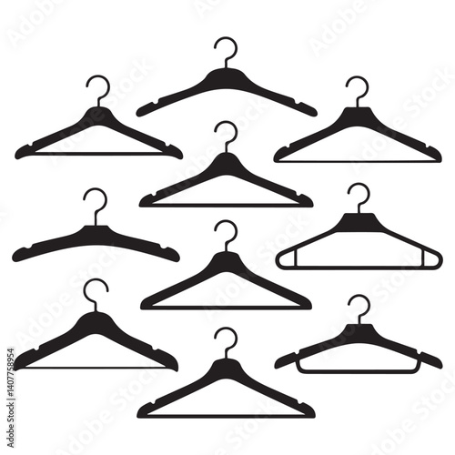  Different clothes hanger Vector Black silhouettes collection. with white background