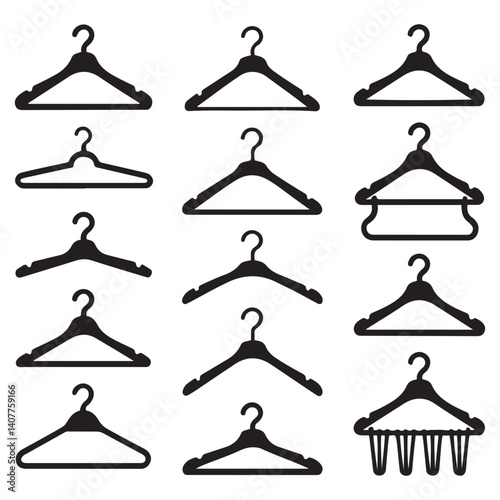  Different clothes hanger Vector Black silhouettes collection. with white background