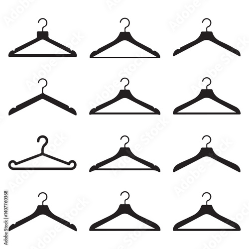  Different clothes hanger Vector Black silhouettes collection. with white background