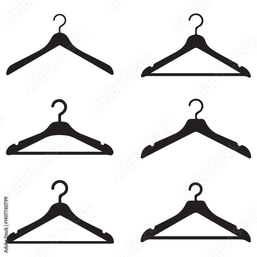  Different clothes hanger Vector Black silhouettes collection. with white background
