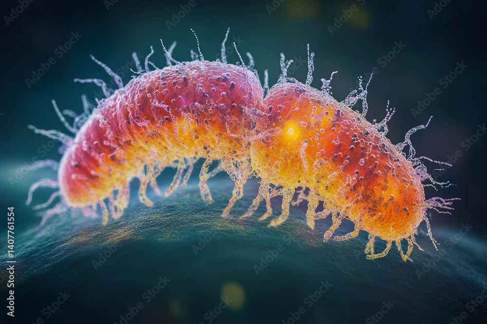 Microscopic View Of Colorful Bacteria And Viruses Spreading In A Dark Biological Environment Generative AI Microscopic View Of Colorful Bacteria And Viruses Spreading In A Dark Biological Environment Generative AI