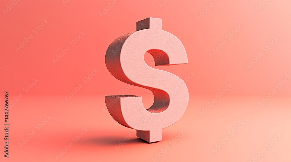 Obraz premium Large pink dollar sign standing on pink background representing american currency