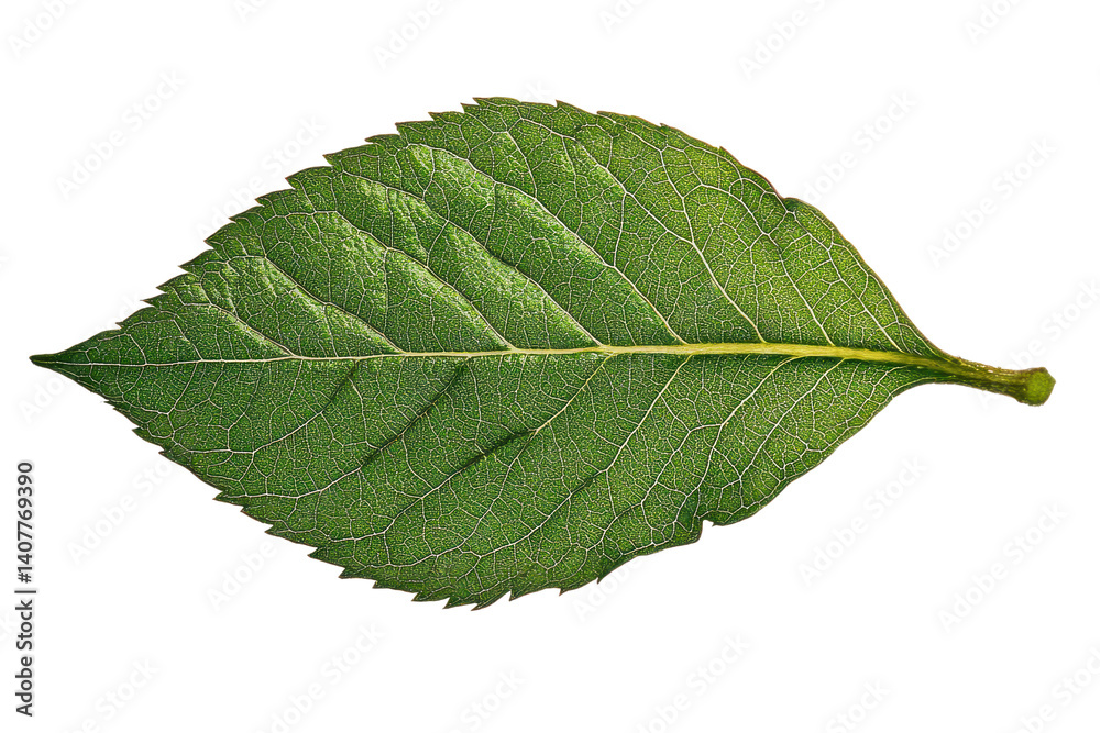 Obraz premium Emerald Vein: A detailed studio shot of a vibrant, emerald-green leaf, showcasing its intricate veins and textured surface. A testament to nature's artistry.