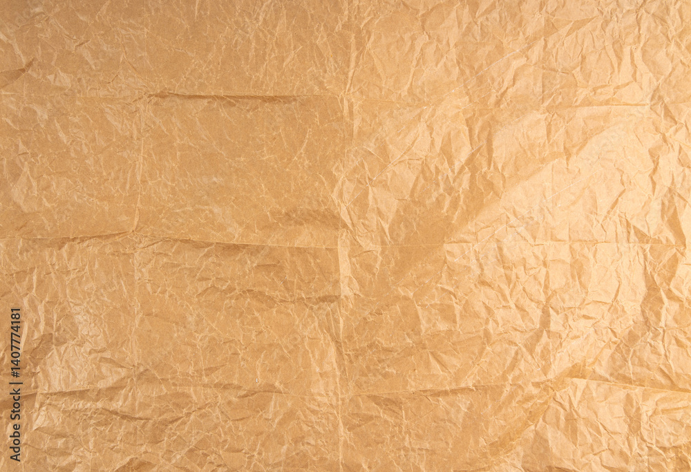 Obraz premium Crumpled Craft Paper, Rugged Wrapping Old Paper Texture, Empty Brown Wrinkled Sheet Scrap Top View