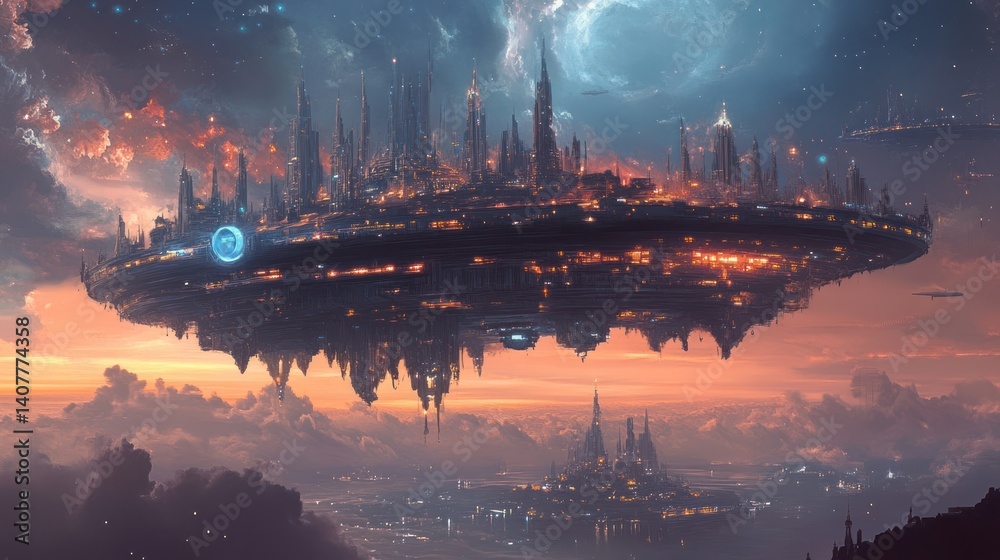 Fototapeta premium Futuristic City Built Above Clouds Displaying Advanced Technology And Architecture