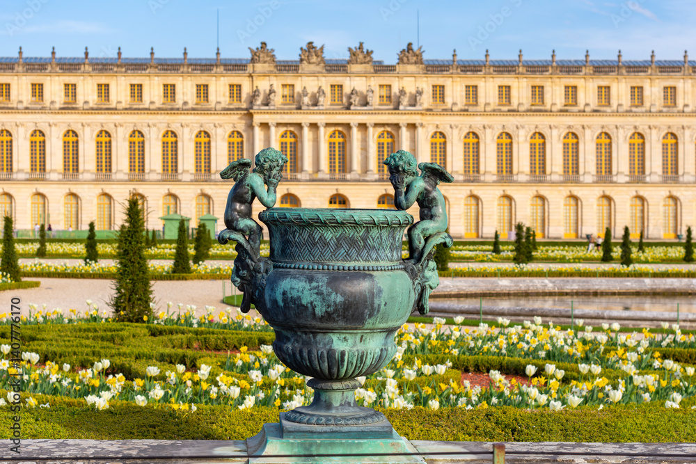 Vase in Versailles gardens, Paris suburbs, France