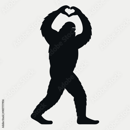 Bigfoot Making Heart Hands Silhouette Love Peace T-Shirt.