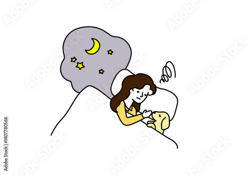 眠れない女性と犬
Women and dog can't sleep
