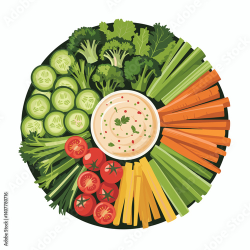 Colorful Crudité Platter with Hummus Dip