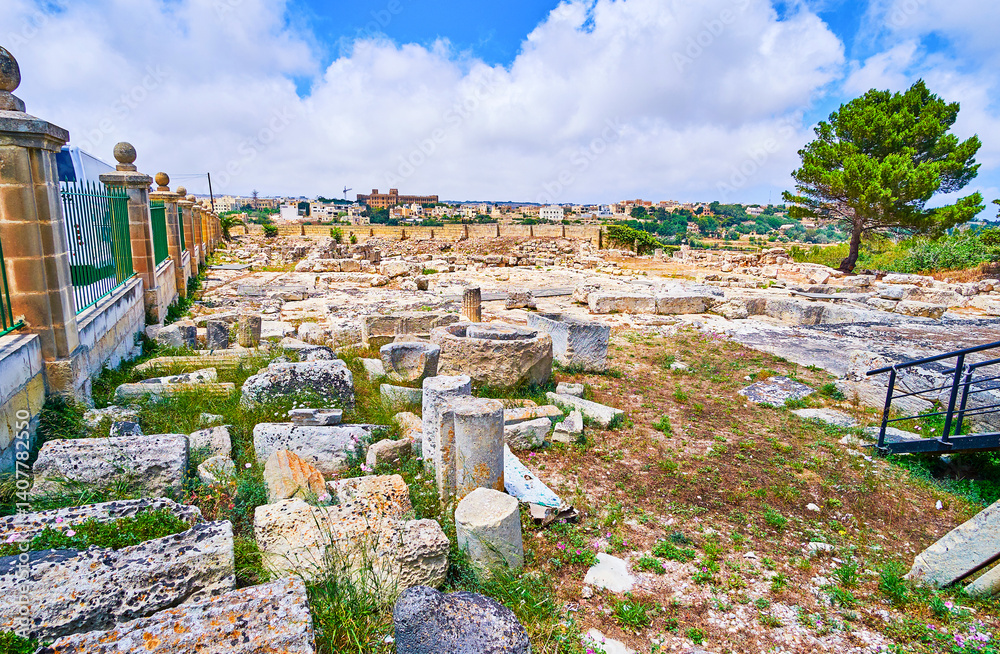 Archaeological site with ancient foundations between Rabat and Mdina, Malta