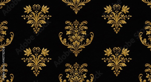 Golden Damask: Regal Black & Gold Seamless Pattern AI Generated