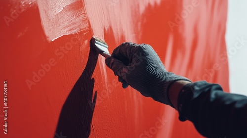 Painter applying a fresh coat of paint to a wall. Featuring smooth coverage and preparation