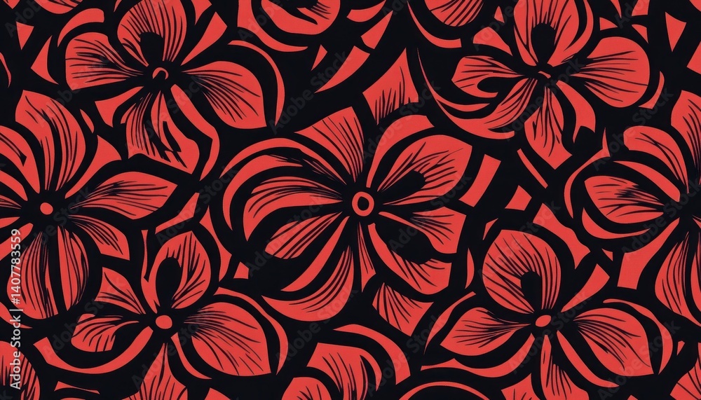Fototapeta premium Stylized Floral Pattern in Sanguine Hues on a Dark Background Illustration