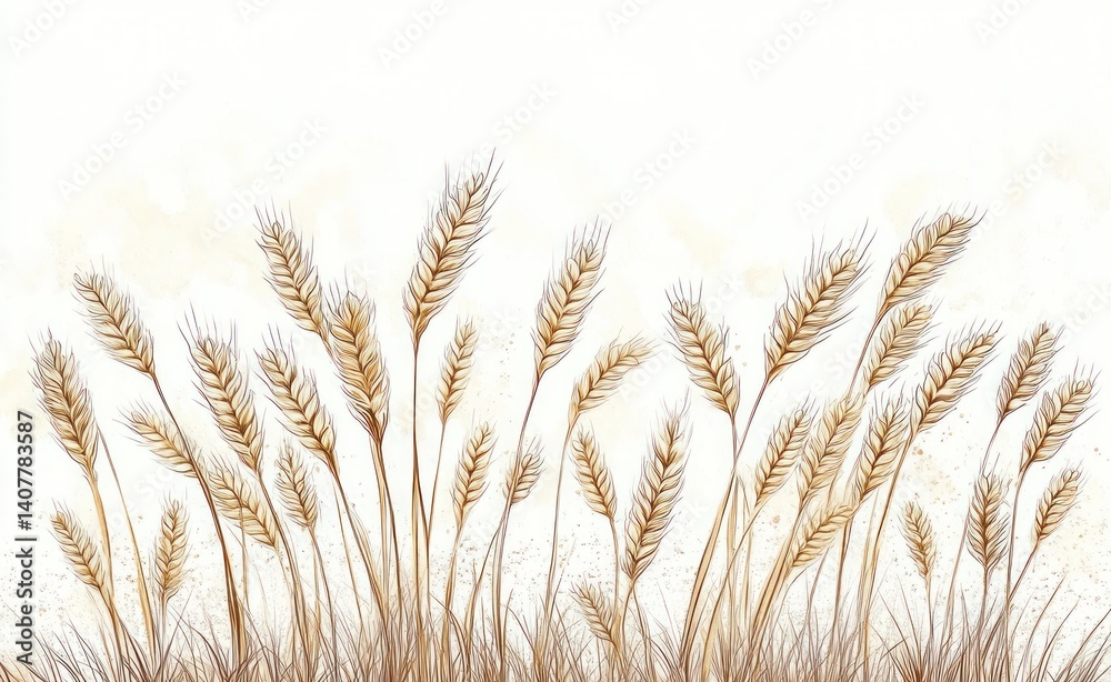 Fototapeta premium Wheat Seamless Pattern Hand Drawn Grain Illustration Rustic Background for Bakery and Food Design