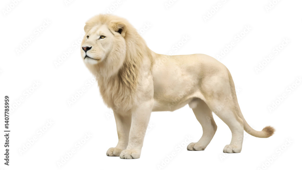 Obraz premium Albino Lion Standing on Transparent Background