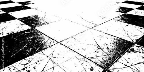  tile floor grunge black and white cracks or dust textured  white background.