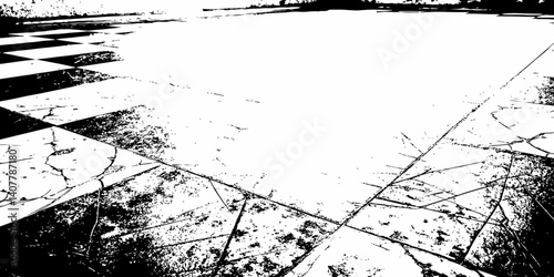  tile floor grunge black and white cracks or dust textured  white background.
