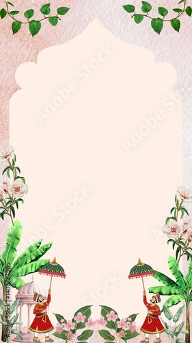 A Wedding invitation card. The flower corner frame appears in a composition for weddings and Valentine's.