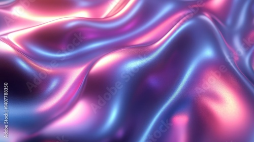 Wallpaper Mural 3d render metallic liquid background abstract neon texture rainbow 3d holographic foil wavy glossy surface in blue and purple colors background,stock image Torontodigital.ca