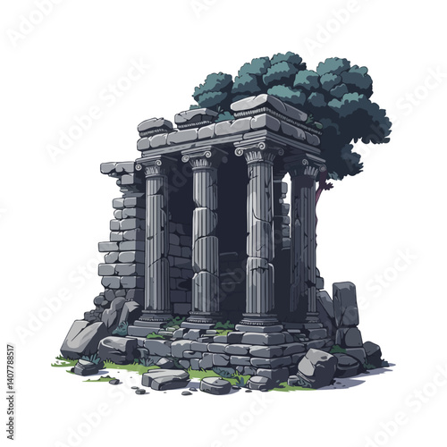 Ancient Stone Ruins  A Majestic Temple in Decay Illustration