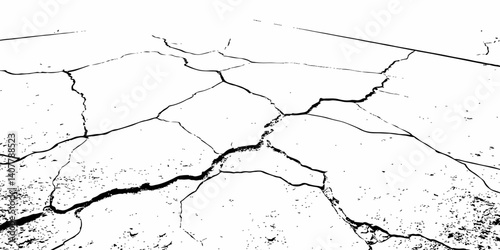  tile floor grunge black and white cracks or dust textured  white background.