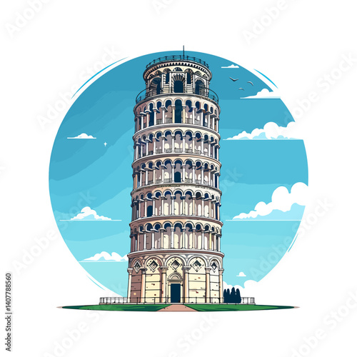 Iconic Leaning Tower of Pisa Italian Landmark Illustration