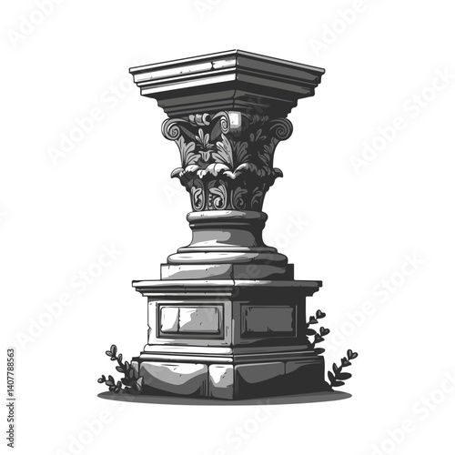 Ornate Stone Pedestal Architectural Design Illustration