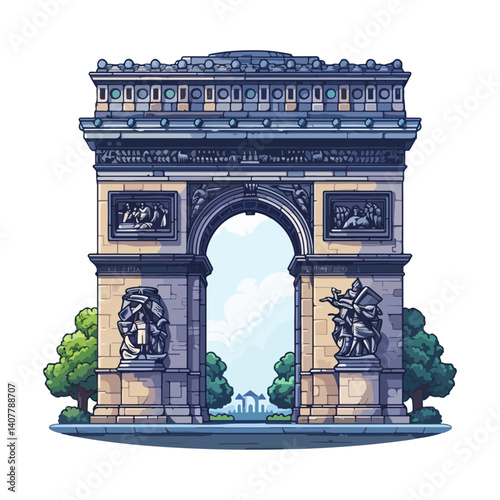Triumphal Arch A Pixel Art Illustration of Parisian Landmark