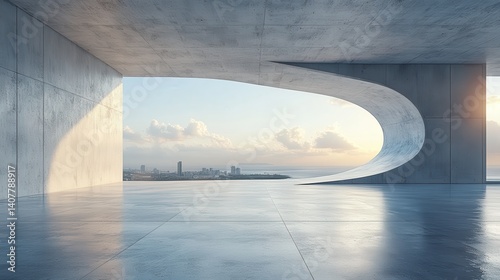3d render of abstract modern concrete white architecture with empty cement floor minimal exterior car presentation background,photo stock