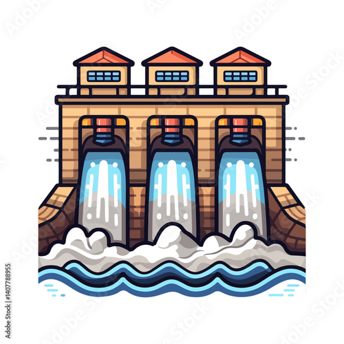 Hydroelectric Dam Power Generation Clean Energy Illustration