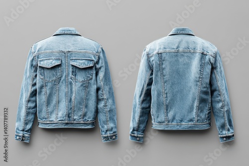 Denim Jacket Duo: Back views of two light blue denim jackets showcasing classic design and details. Casual, versatile, and stylish.