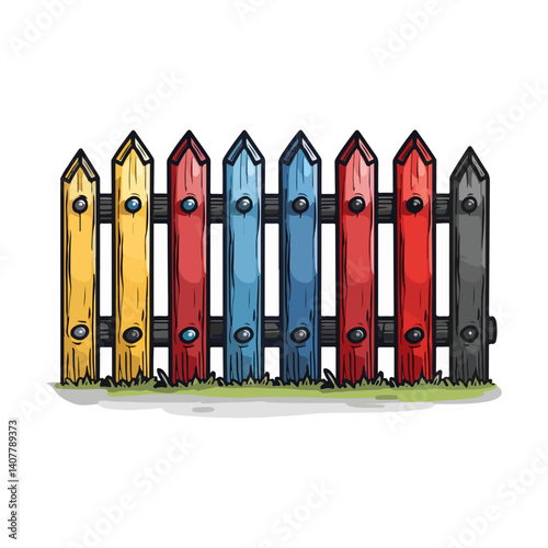 Colorful Wooden Fence Illustration  A Vibrant Picket Fence Design