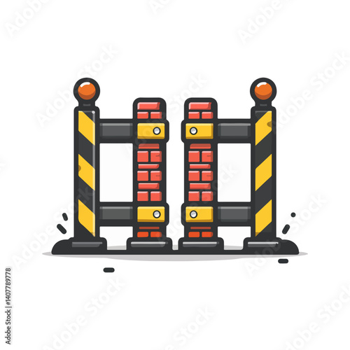 Cartoon Brick Barrier Illustration Roadblock, Gate, Fence, Construction