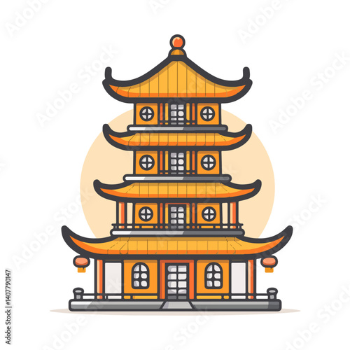 Elegant Illustration of a Traditional East Asian Pagoda