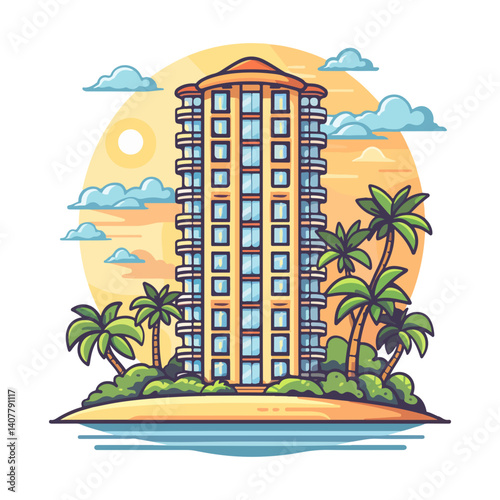 Luxury Tropical Resort Hotel Illustration Island Paradise Getaway