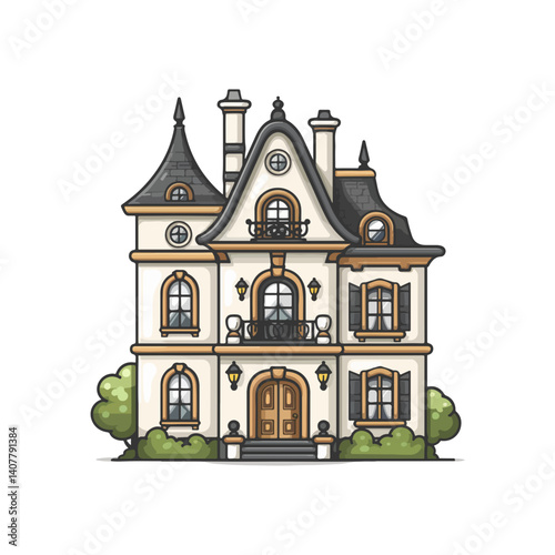 Grand French-Style Mansion Illustration Elegant Home Design