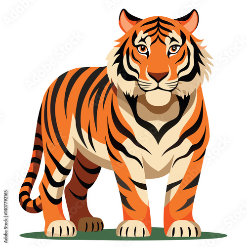 Majestic Bengal Tiger Illustration Standing on Green Ground