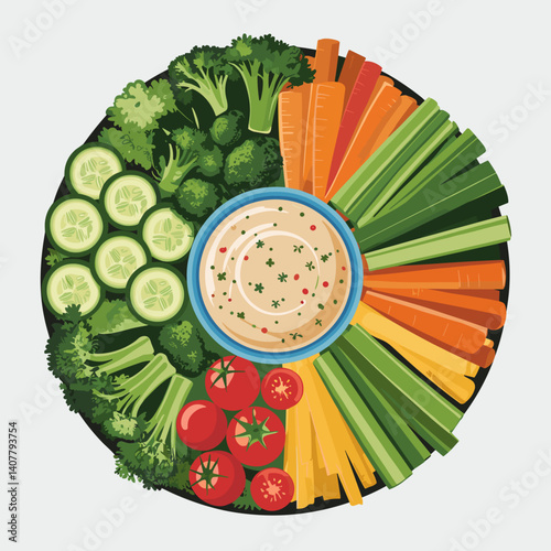 Colorful Crudité Platter with Hummus Dip
