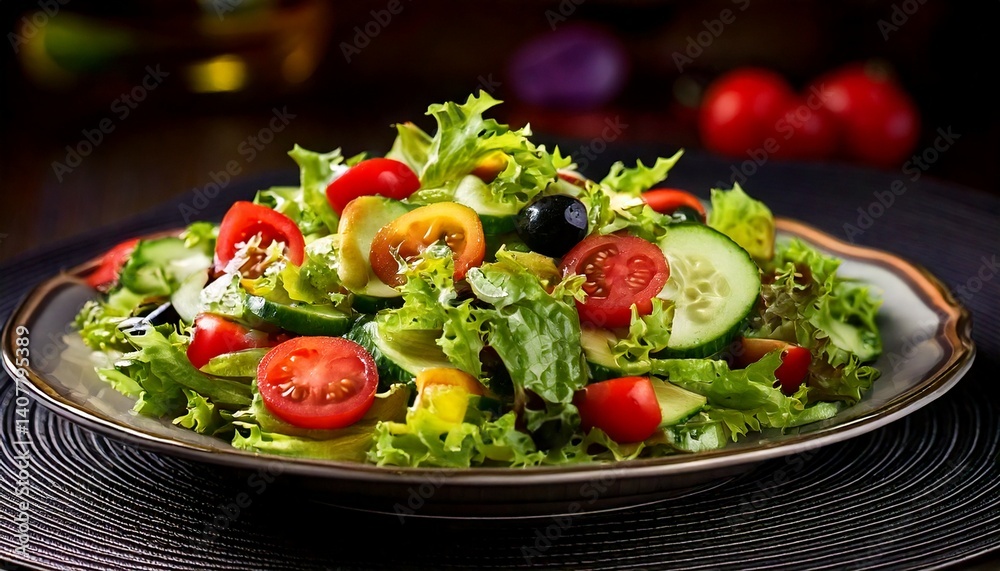 Mixed green salad with cherry tomatoes, cucumbers and olives Mixed green salad with cherry tomatoes, cucumbers and olives