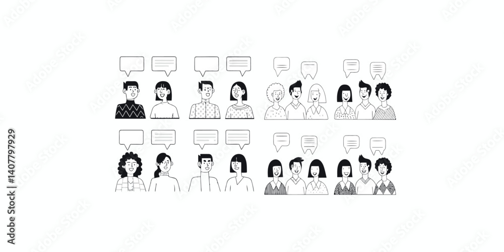 Print Diverse group of men and women communicating with each other. Set of happy people. Communication concept. Print Diverse group of men and women communicating with each other. Set of happy people. Communication concept.