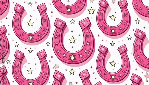 pink horseshoe pattern with star details on a white background