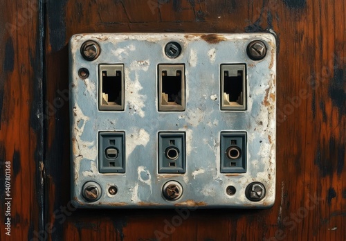Vintage electrical outlet box close-up showcasing intricate details and textures in Baroque style