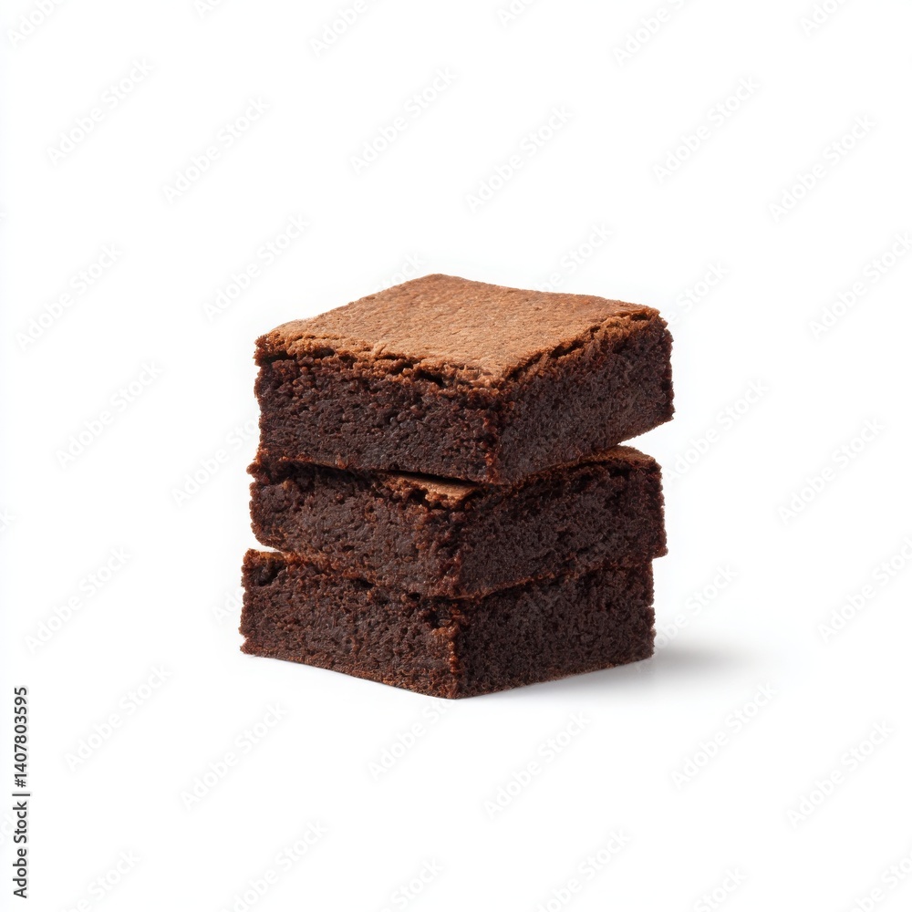 Two square chocolate brownies are stacked on top of each other Two square chocolate brownies are stacked on top of each other