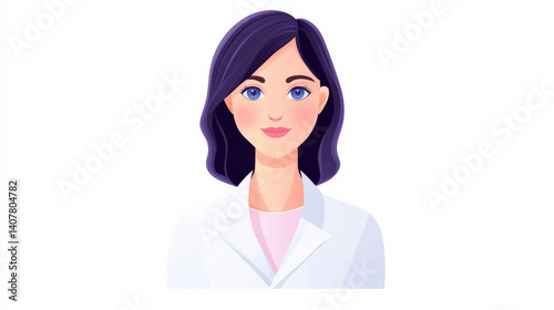 Portrait of a Confident Woman in Lab Coat with Dark Hair and Friendly Smile photo