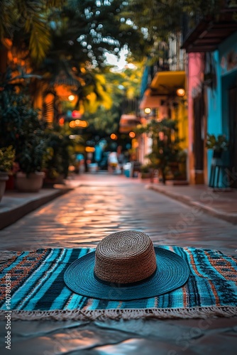 Colorful Alleyway, Hat on Ground, Evening